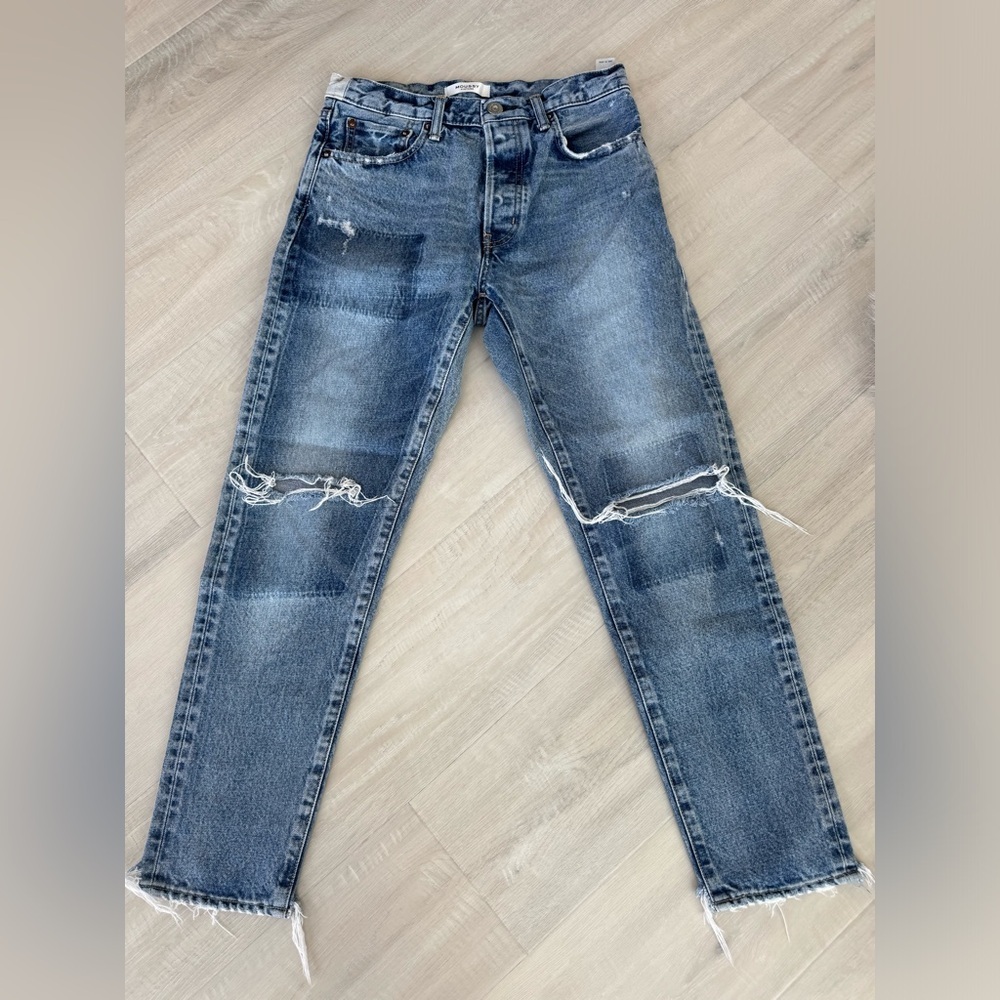 Moussy Vintage Tapered Blue Jeans Faux Patch Stains Japanese Denim Size 27
